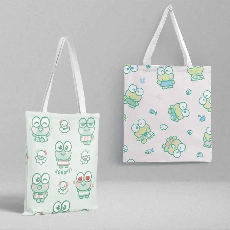 Sanrio Kawaii KEROKERO KEROPPI Cartoon Printing Canvas Bag Anime Collection Children's Birthday Gift Shoulder Bag Wholesale