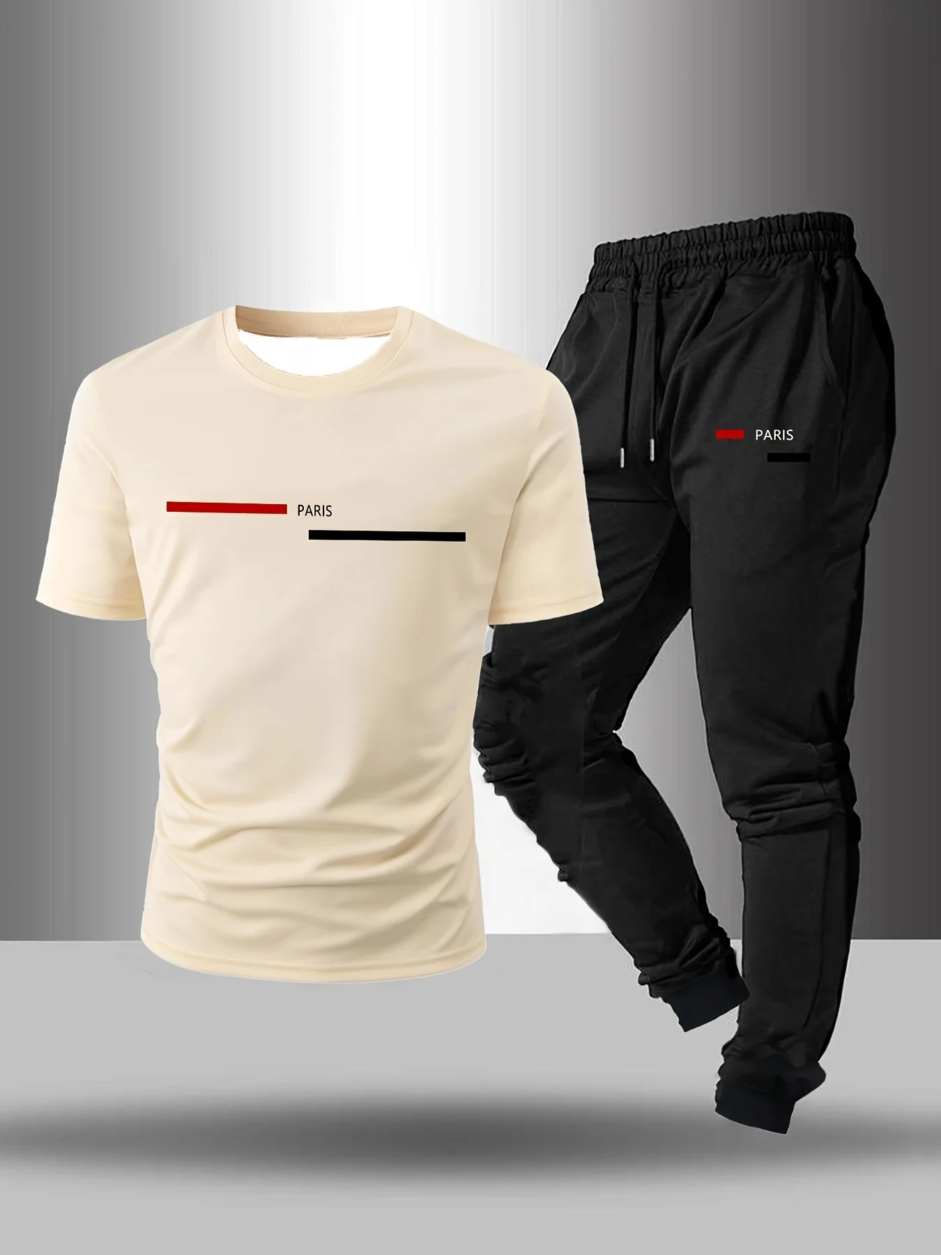 

Мужской базовый комплект, весенне-летний комплект из 2 предметов, футболка с круглым вырезом и короткими рукавами с принтом, повседневный комплект спортивных брюк на шнурке