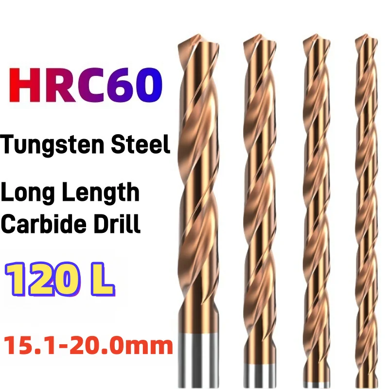 Broca helicoidal de carburo CNC HRC65 60, longitud de 120mm para máquina herramienta de agujero de aluminio y Metal de hierro fundido, 15,1mm-20,0mm, 1 Uds.