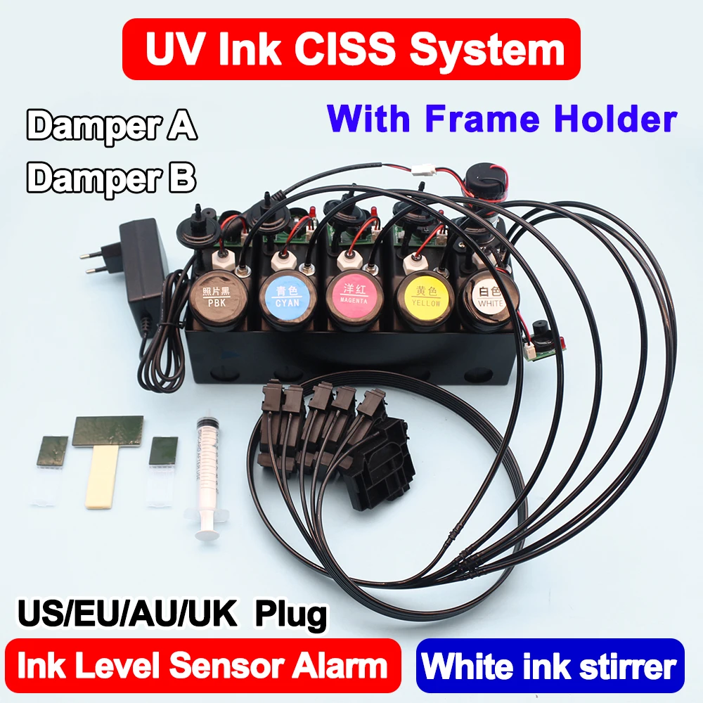 250ML UV White Ink CISS System With Damper For UV DTF L1800 Modify White Ink with Frame Holder Stirrer Ink Level Sensor Alarm