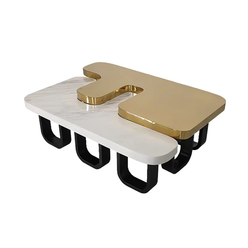 

High-end artistic double F coffee table high-end stainless steel living room home high and low combination tea