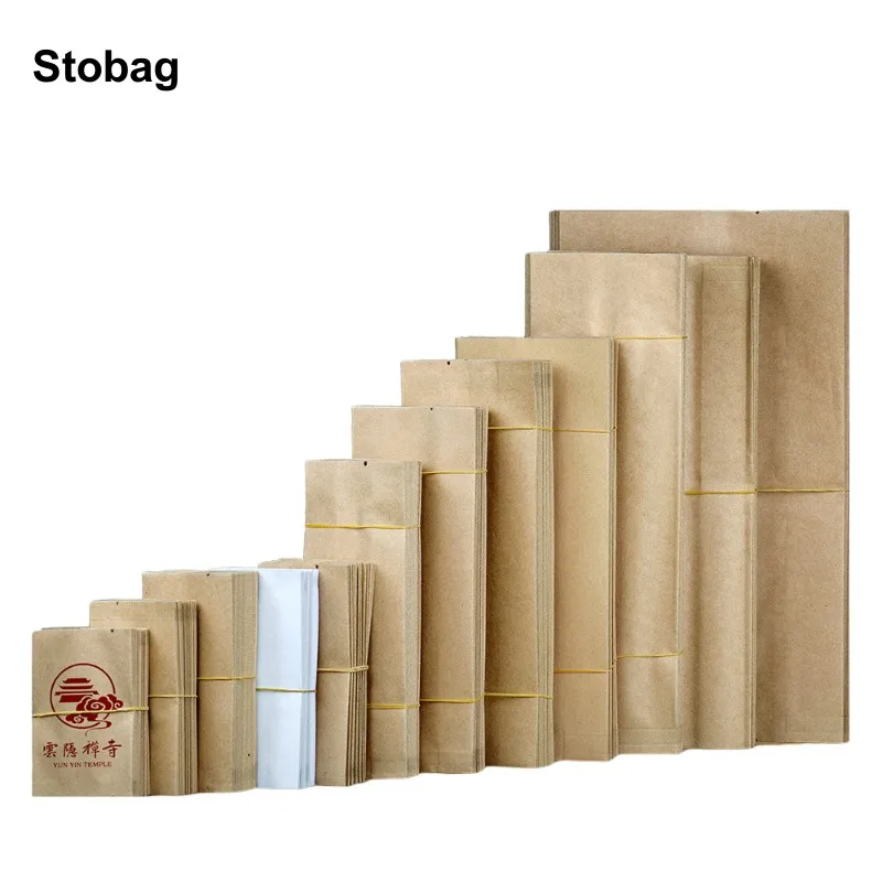 

StoBag 50pcs Long Kraft Paper Packaging Bag Aluminum Foil Sealing for Coffee Tea Powder Storage Gift Pouches Portable Wholesale