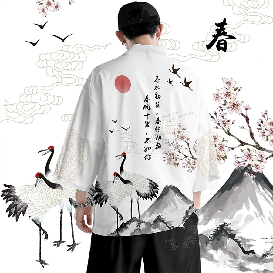 قميص ساموراي كرين أنيمي الملابس اليابانية التقليدية هاوري كوسبلاي كيمونو للنساء والرجال ملابس الشارع الآسيوية سترة يوكاتا