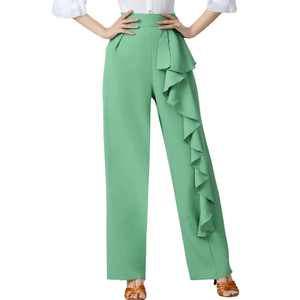 Latin Dance Modern Dance Pants Mid-high Waist Straight Trousers Solid Color Tango Dance Stage Performance Elegant Ladies Costume