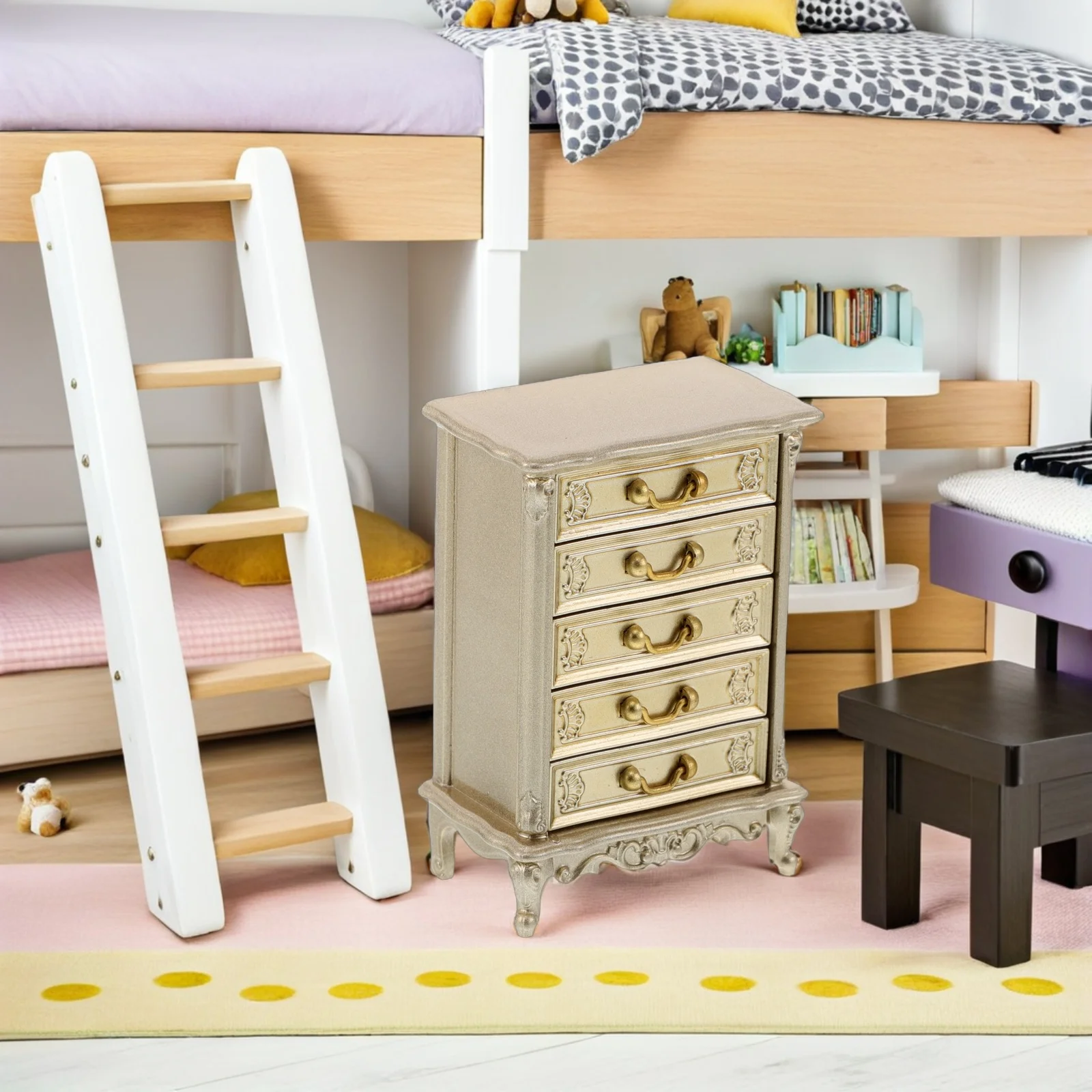 Miniatura 1:12 escala vintage cômoda de plástico casa de bonecas móveis realista fingir jogar acessório casa de bonecas móveis estatueta