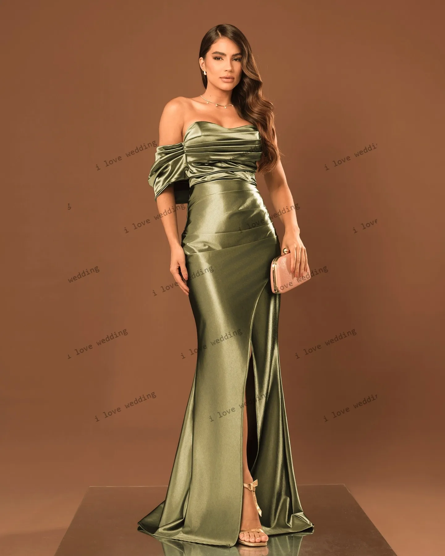 Zachód słońca pomarańczowe suknie wieczorowe bez ramiączek Off The Shoulder Ruched syrenka suknia ślubna dla kobiety satynowa elegancka dostosowana