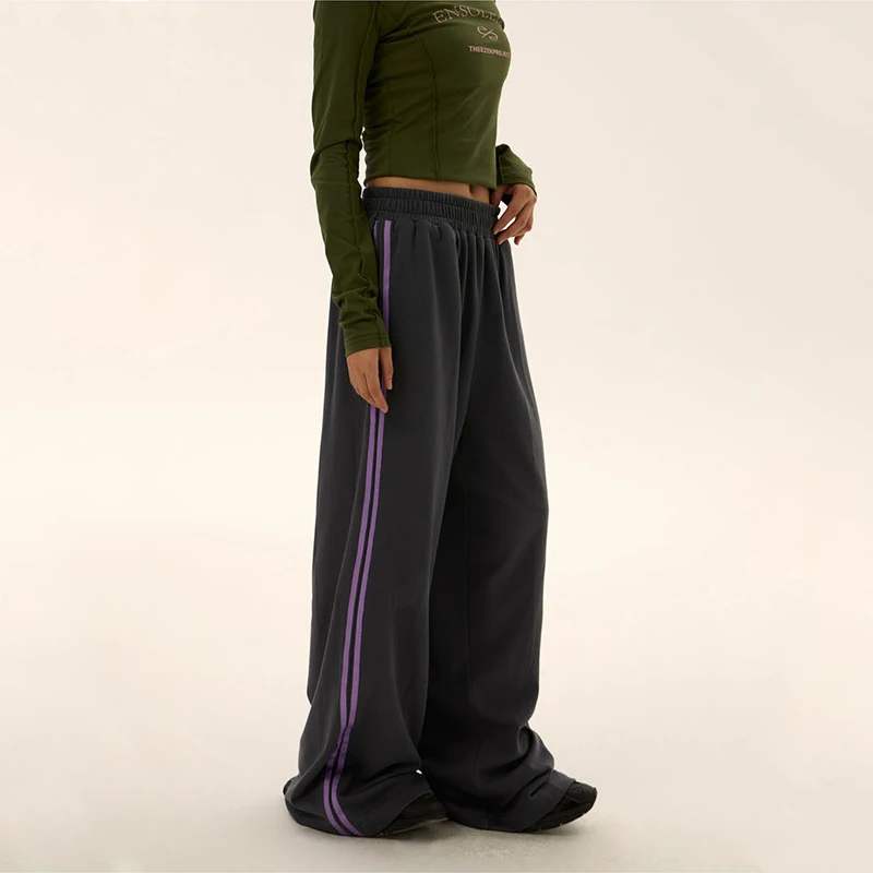 Lässige Damen hose, hoch taillierte, gerade gestreifte Hose, elastisch, glatt, amerikanische urbane Mode, originelles Design