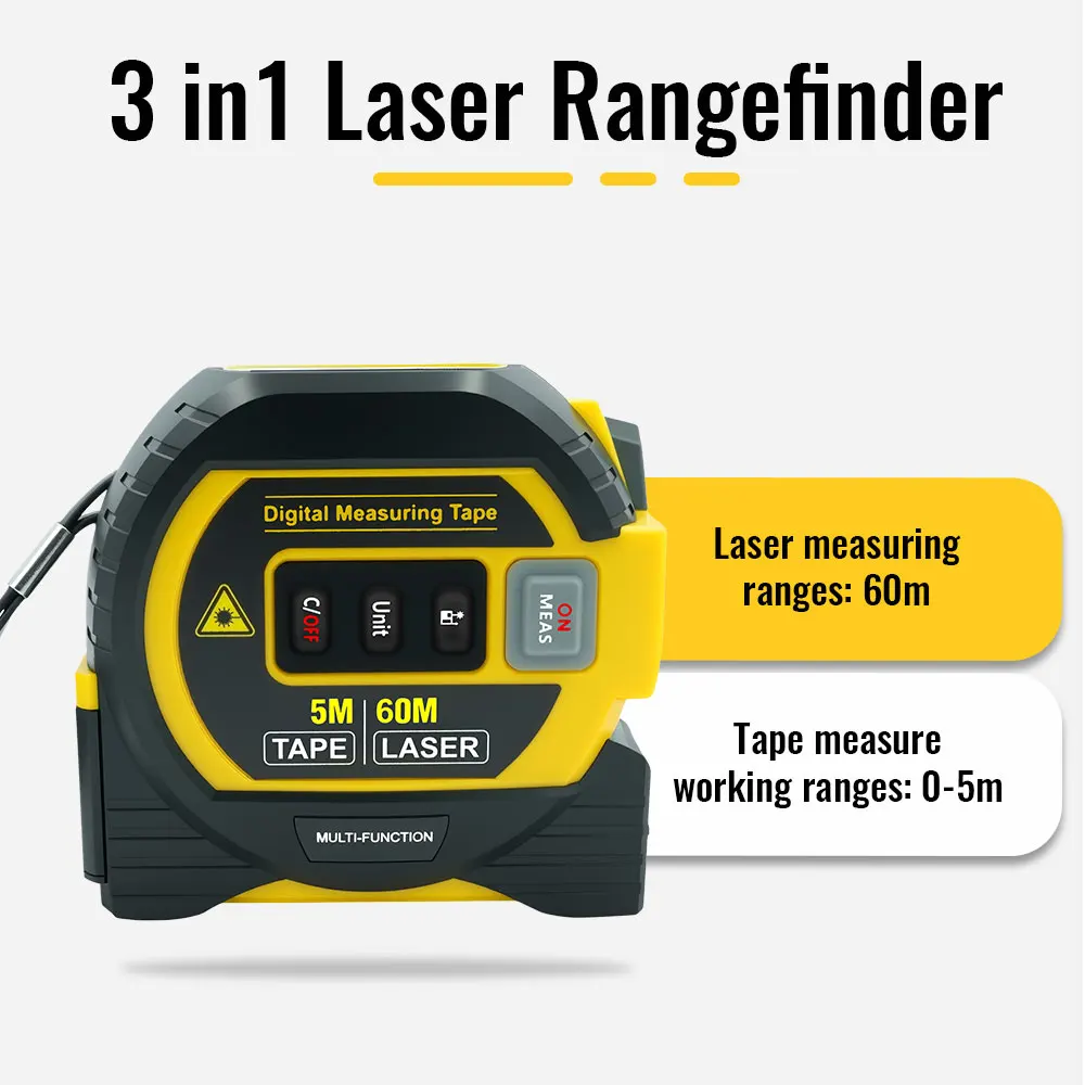 

Laser Tape Measure 3 In 1 Digital Tape Measure High Precision Laser Rangefinder Steel Tape Measure High Elasticity