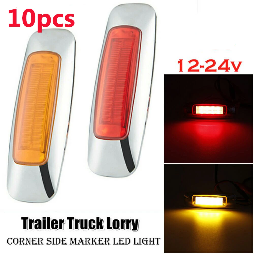 

10pcs 12V 24V 8 LED Rear Side Marker Light Clearance Light Lamp Indicator Trailer Truck Caravan Lorry Bus Waterproof Amber Red