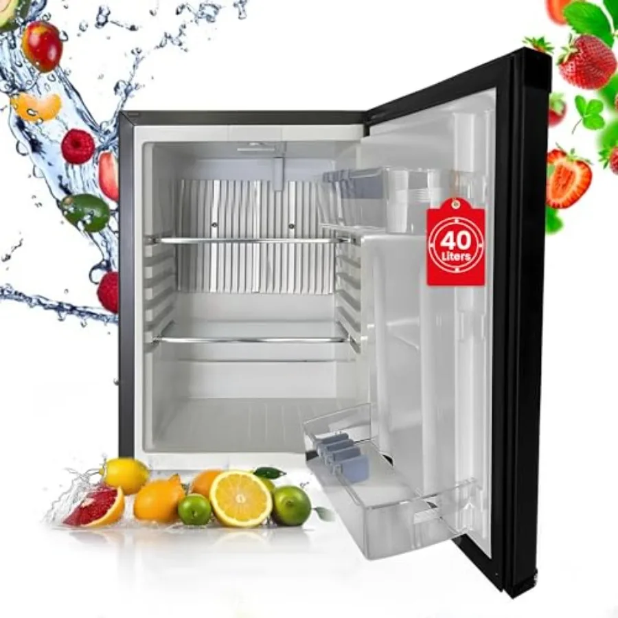 1.4 cu.ft Compact Auto Defrost 120V/12V Mini Fridge with No Noise Absorption Locking Feature in Black for RV Camping Dorm Offic