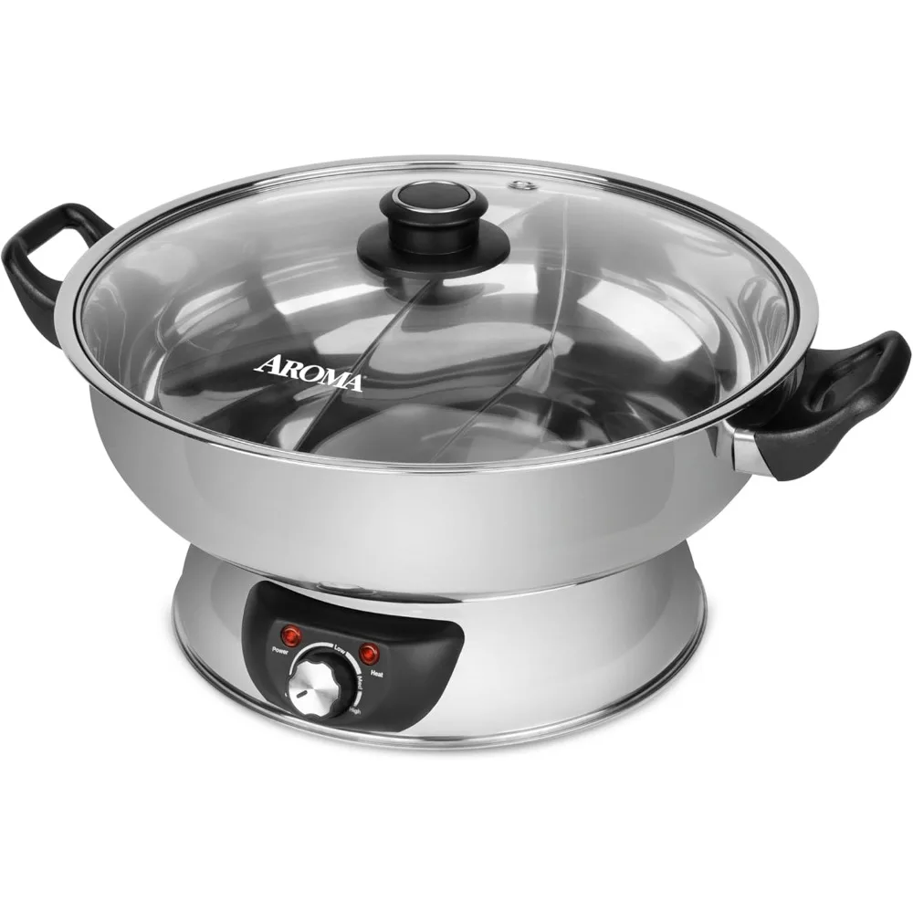 

2024 New Dual-Sided Shabu Hot Pot, 5Qt, Stainless Steel Aroma Housewares