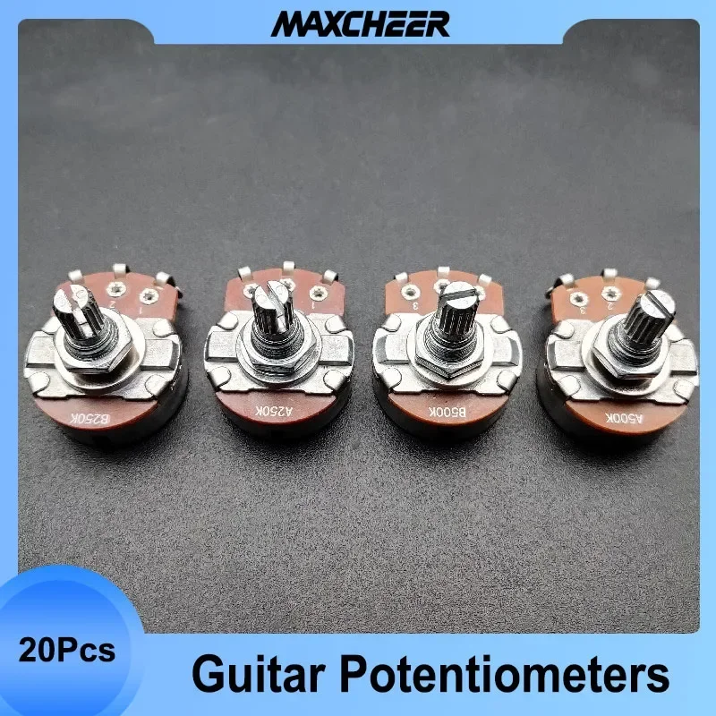 20pcs Electric Guitar 15mm Split Shaft Linear Taper Electric Guitar Volume Tone Potentiometer A500K/B500K/A250K/B250K
