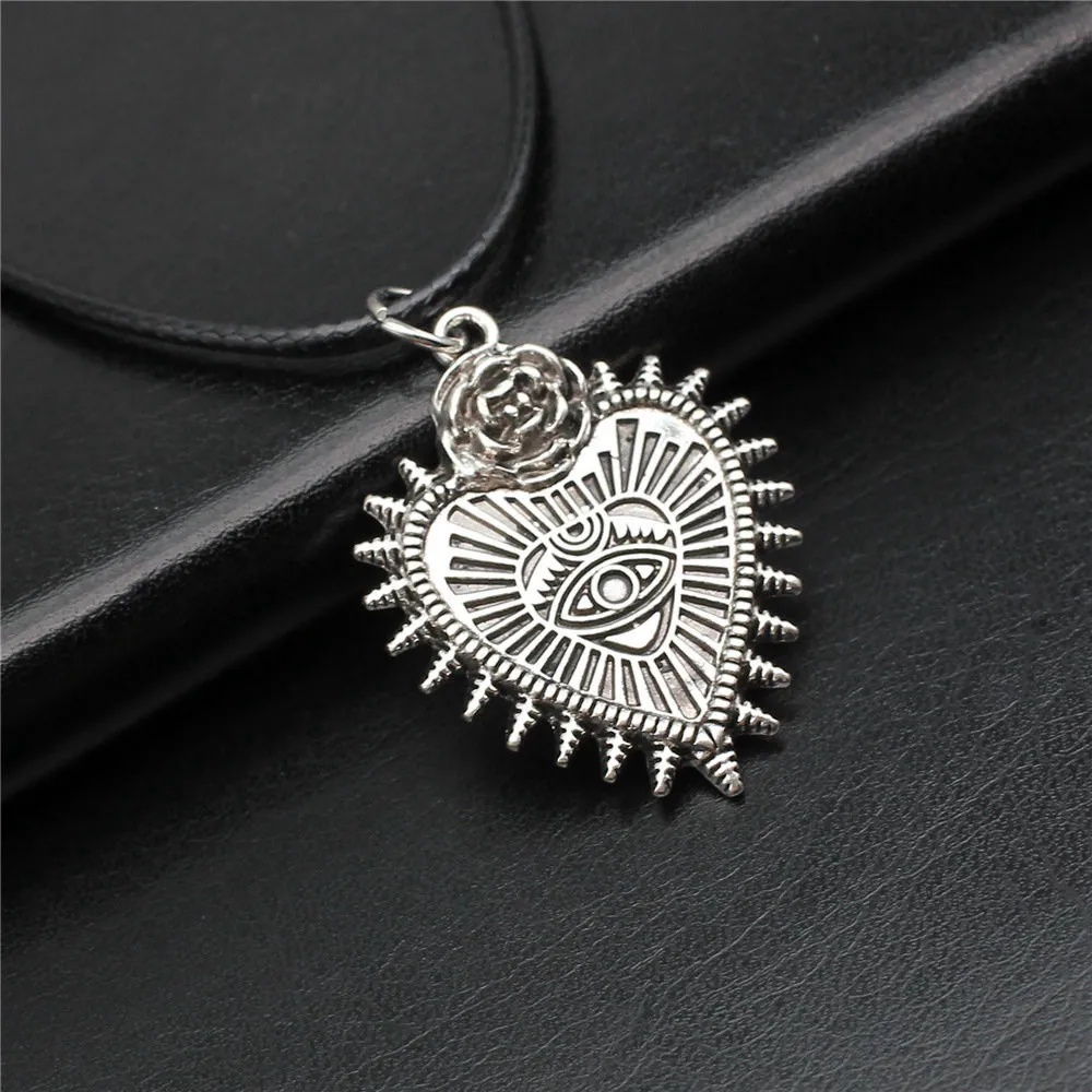1pcs Gothic Rose Love Eye Charms Long Necklace Accesories Vintage Jewelry Gift Chain Length 45+4cm