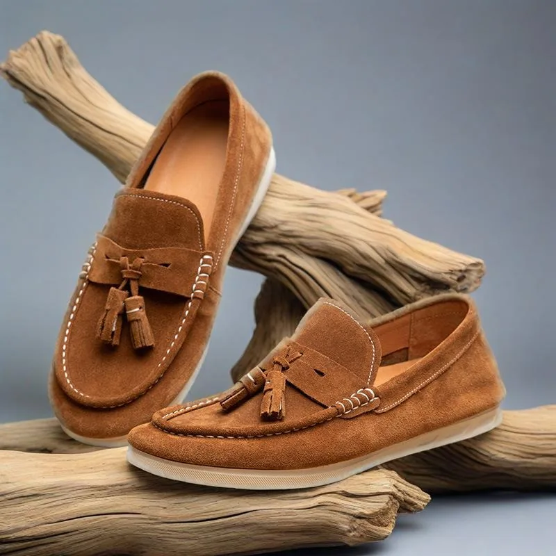 

Design Retro British Genuine Leather Tassel Casual Loafers Men's Shoes Luxury Gentleman Wedding Comfortable Flat Shoes Male