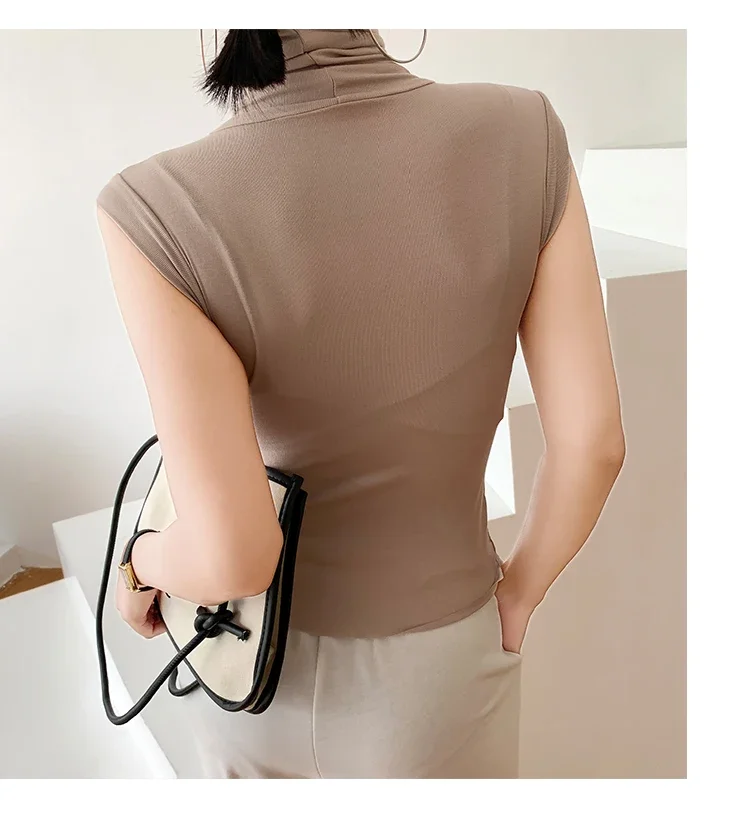2026 Frühling Sommer Ärmelloses Rollkragen-T-Shirt für Damen Trendiges Vielseitiges Layering-Oberteil Stylisches Slim-Fit Basic-Unterhemd für Frauen – Detail 19