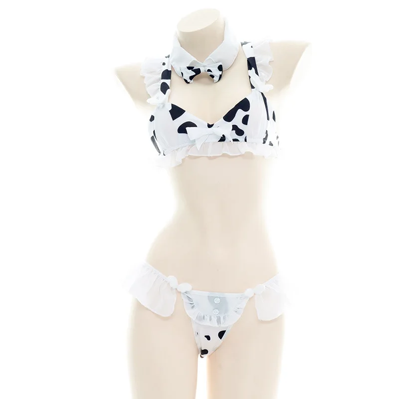 Cosplay Milk Cow Costume Swimsuit Bodysuit Bikini Maid Unifrom Costume Summer Beach Kawaii Girl Swimwear Skirt Uniform Set