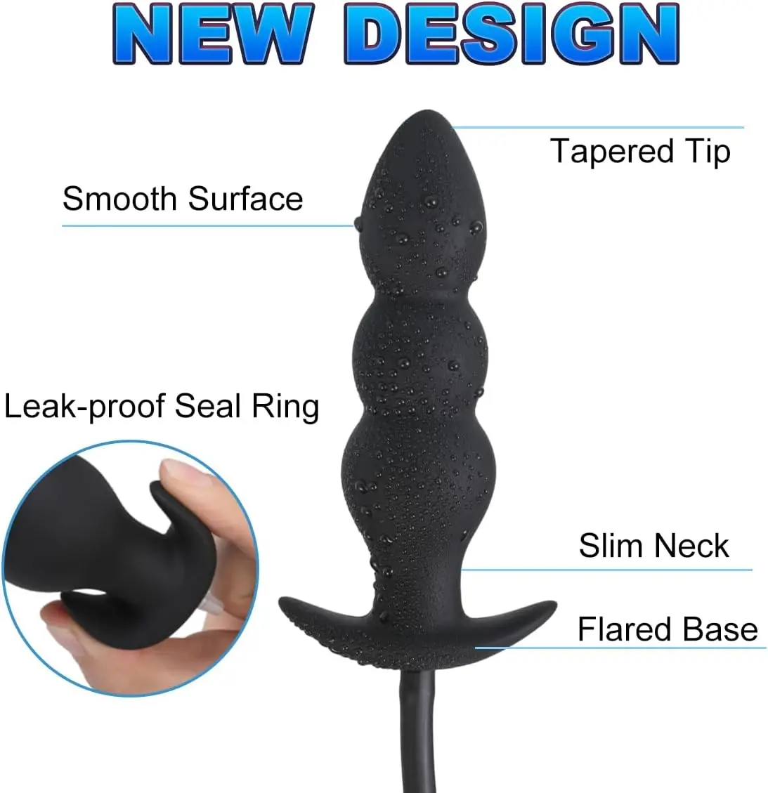 سدادة مؤخرة قابلة للنفخ، قطر قابل للتعديل 1.18 بوصة إلى 3.15 بوصة، قابس شرجي قابل للنفخ مع صمام تحرير سريع