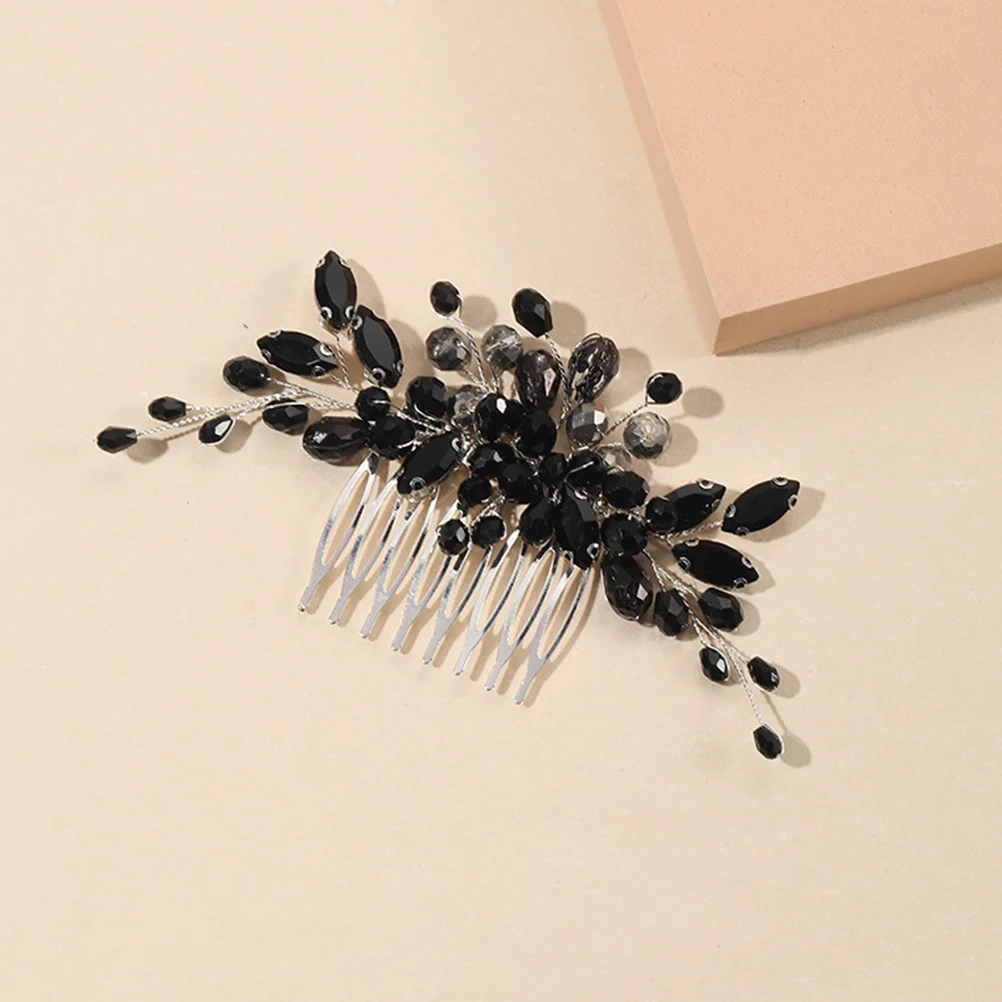 Pente de grampo de cabelo para noiva, acessórios decorativos de casamento, strass lateral preto, feminino