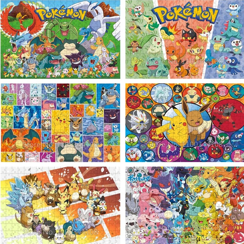 Pokemon Characters Wooden Puzzle Cartoon Cute Pikachu Eevee Jigsaw Puzzles Children's Education Handmade Toys Diy Kids Gifts