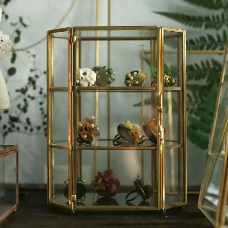 European Jewelry Organizer Glass Top Display Case for Earrings & Watches, Rotating Stand with Lock for Home & Boutique