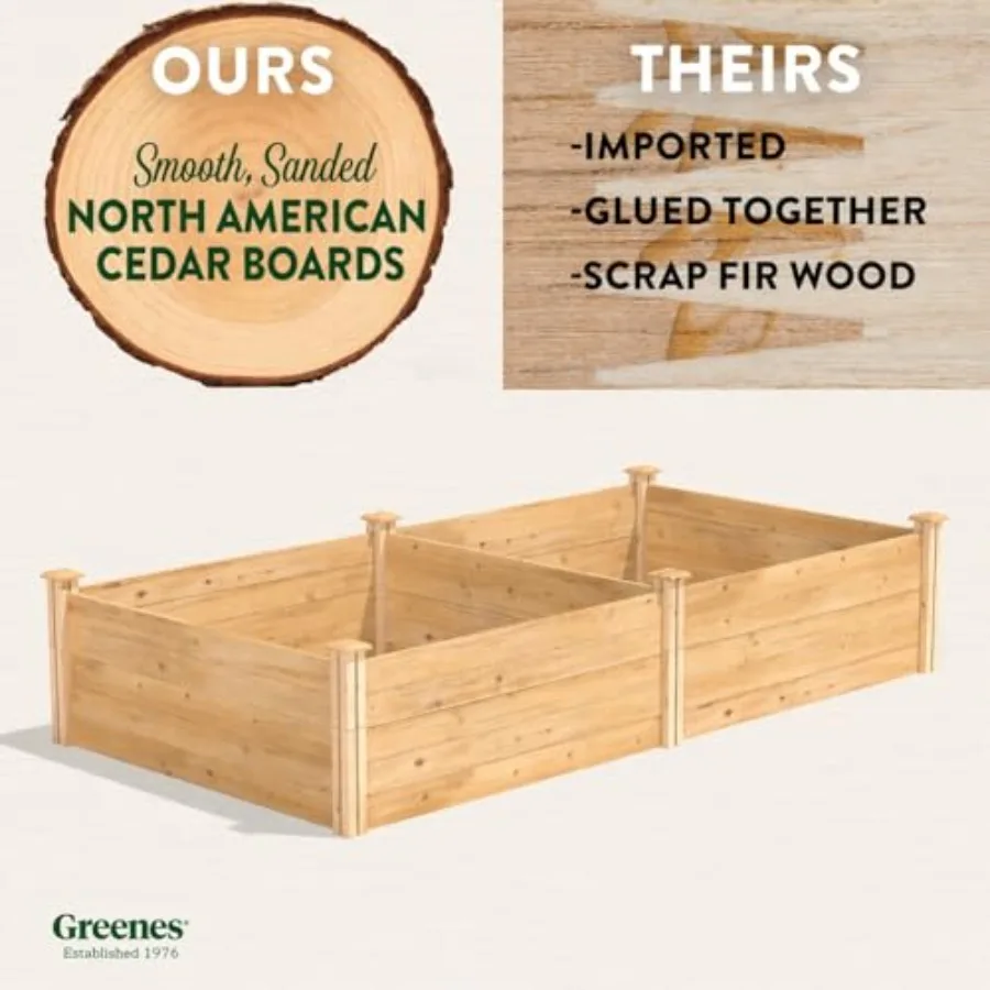 Raised garden bed for outdoor use, cedar wood, natural color, premium durability and USA-made quality