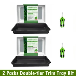 2 Packs Double-tier Trim Tray Kit with 150 Micron Pollen Screen Bottom Harvest Bin Scissors Herb Plant Flower Dry Sifter Accesso