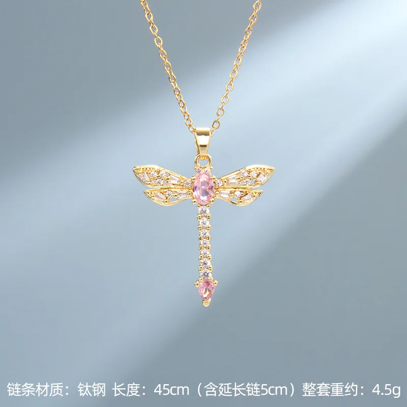 4pcs/set Fashion Dragonfly Shaped Pendant Necklace for Women Inlaid Colorful Cubic Zirconia Exquisite Girls Jewelry Party Gifts