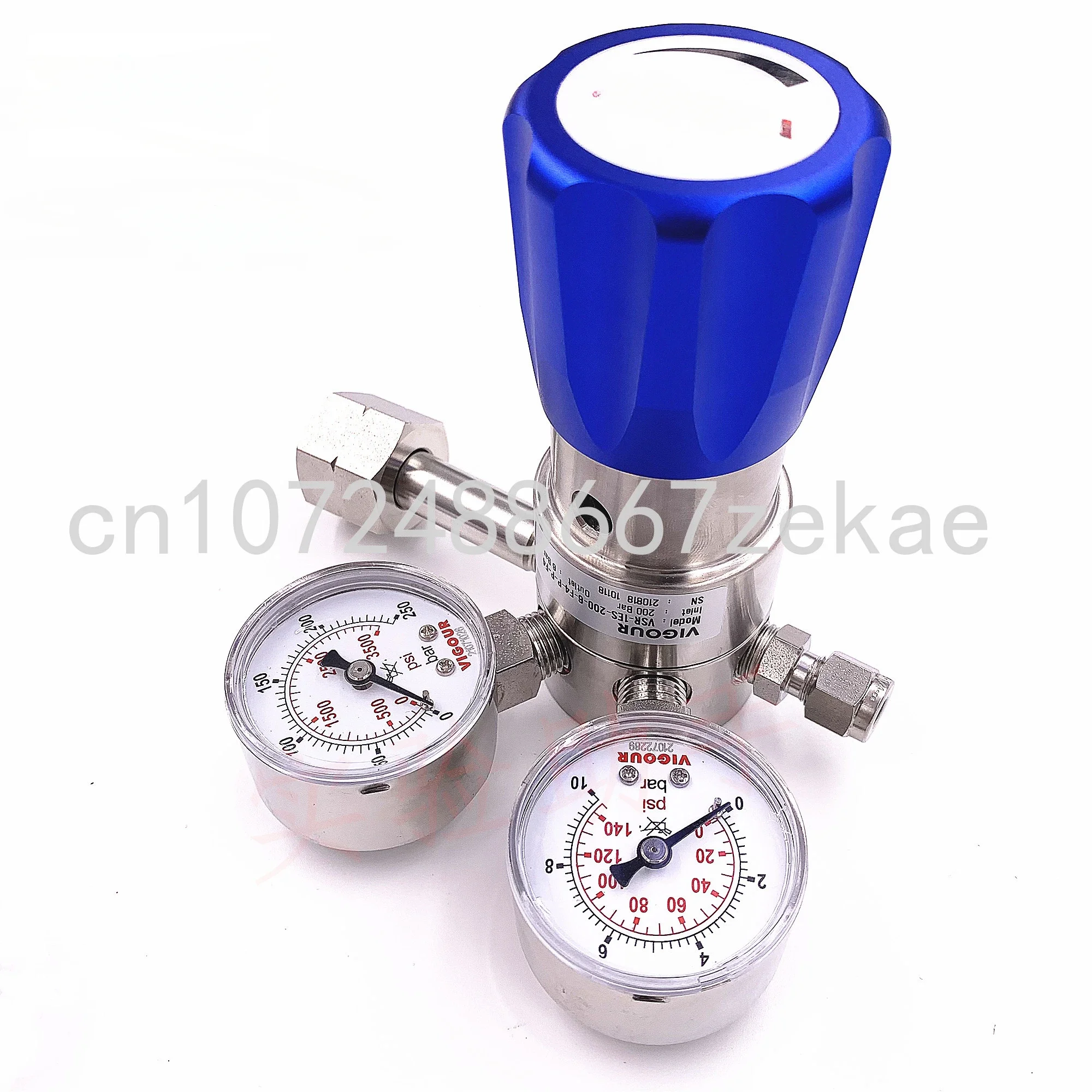 Primary Pressure Reducing Valve, Cylinder Type Pressure Reducer VSR-1E Series, Double Gauge with Steel Cylinder Connector