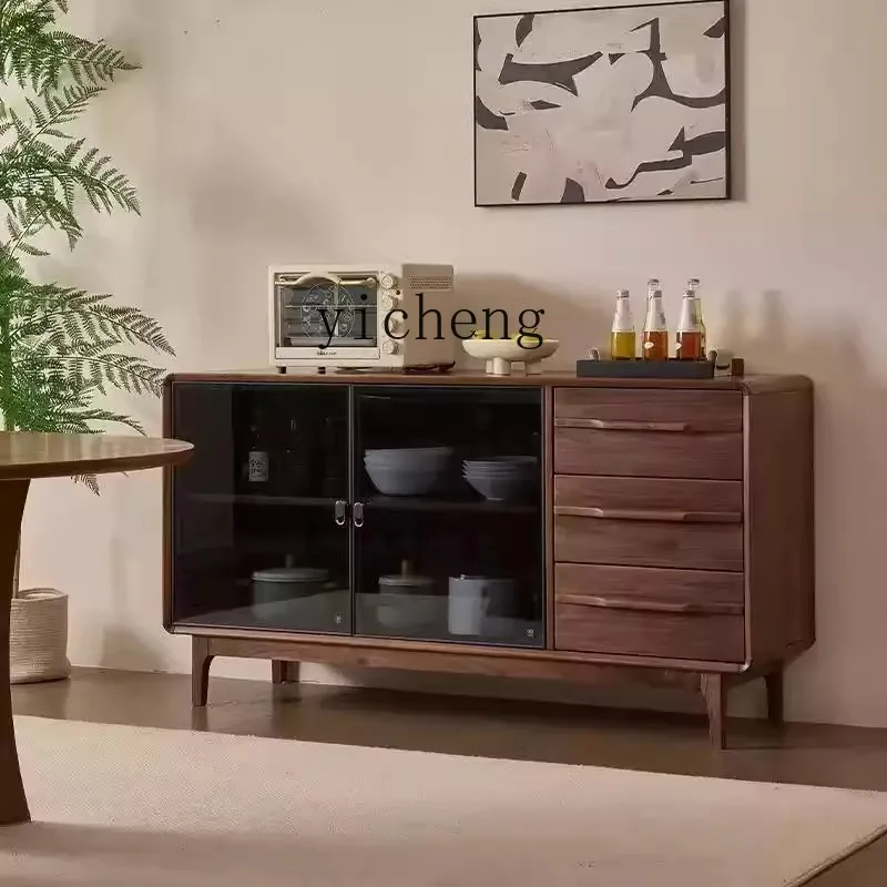 

YXY Solid Wood Sideboard Cabinet Living Room Glass Storage Tea Cabinet Entrance Cabinet