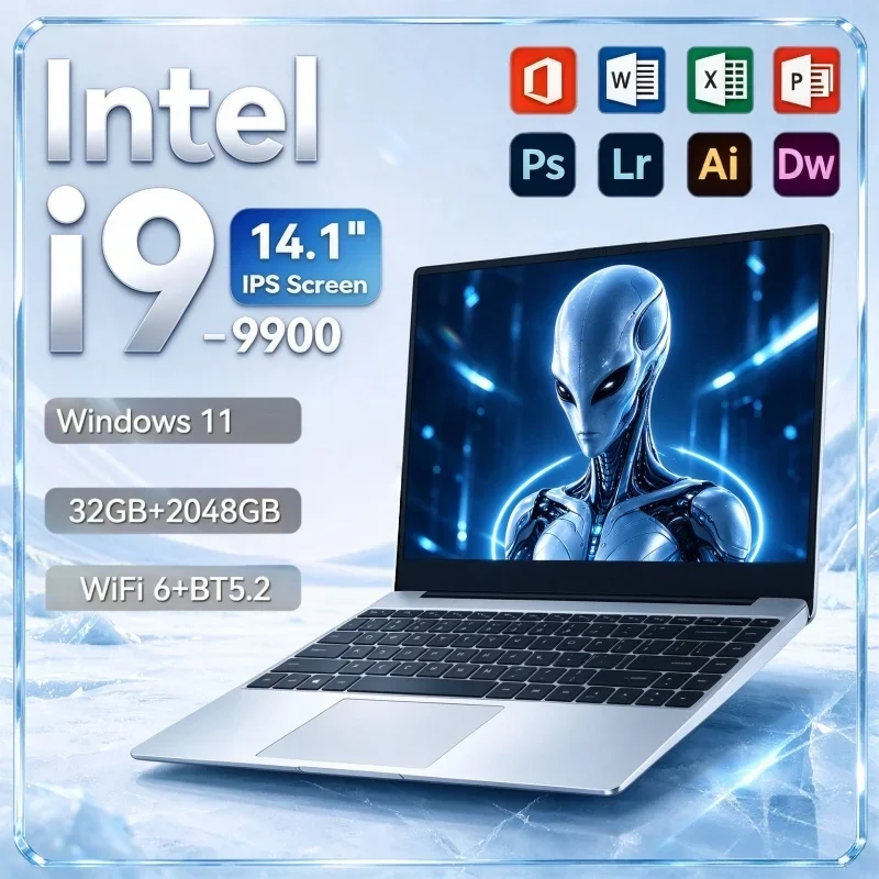 14.1 Inch High Speed Ultrabook Intel I9 9900 Windows 11 32GB RAM 2TB SSD Portable Notebook For Daily Office And Gaming