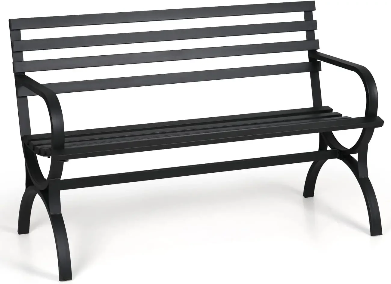 

Outdoor Garden Patio Bench, Iron Metal Steel Frame Park Bench with Backrest and Armrest for Lawn,Porch,Backyard, Balcony