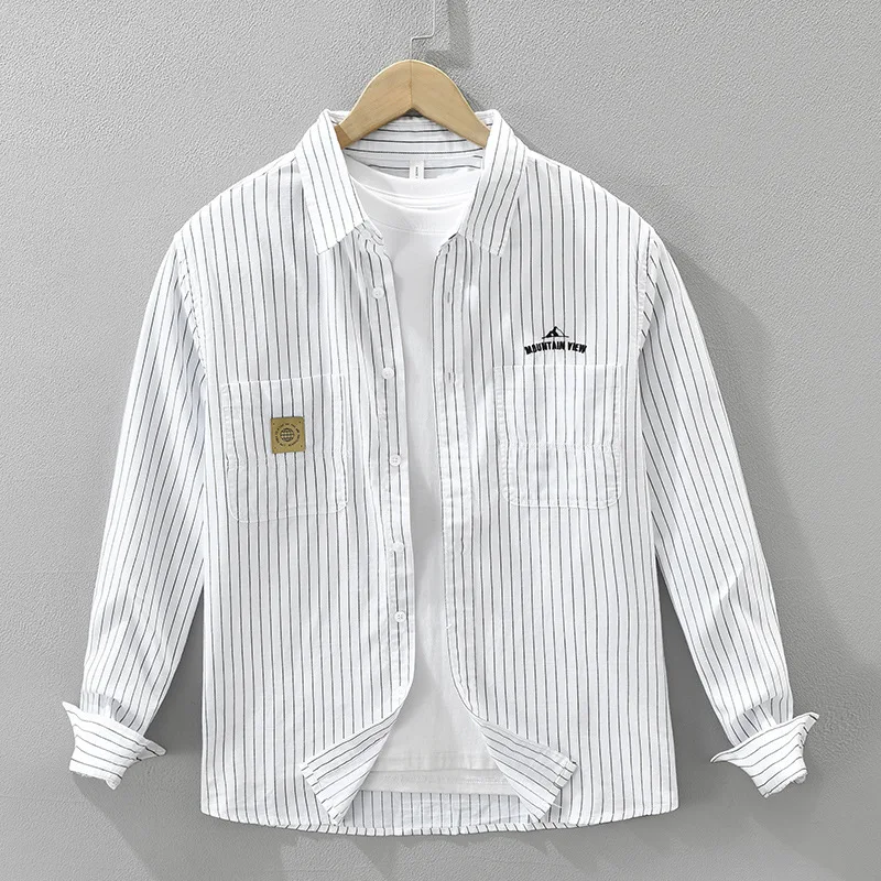 

Japanese-style Striped 100% Cotton Long Sleeve Shirt for Men 2025 Autumn Fashion Loose Fit Casual Top (Trendy & Versatile)