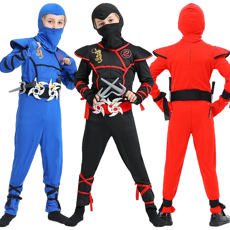 

Комбинезон ниндзя на Хэллоуин для мальчиков и девочек, комплект аксессуаров, детская игровая уличная одежда, наряд, костюм кунг-фу, идеи нарядов, игрушки, детский подарок
