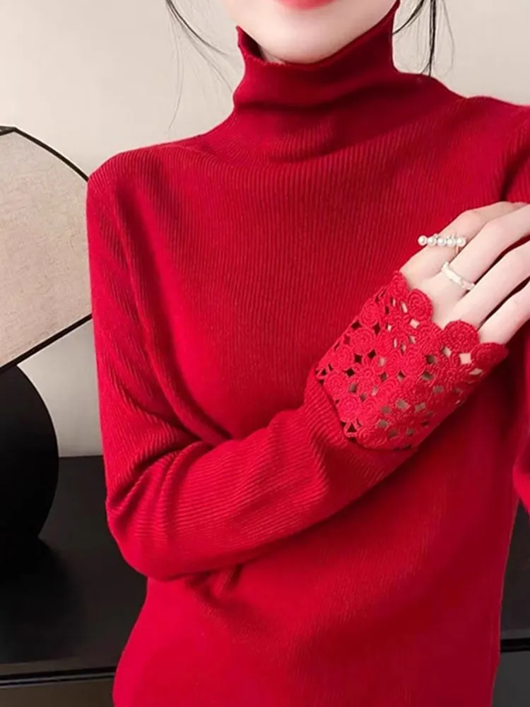 

Новый вязаный свитер с длинным светом и высоким воротником для похудения, модный базовый слой, удобный цветной топ