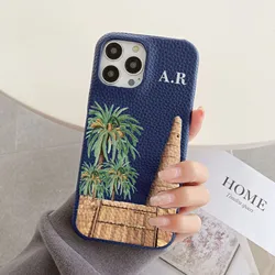 Personalised inevitable Initial kafr letters name Leather Case for iphone 11 12 16 13 15 Pro Max mini 14Plus Luxury Hard Covers