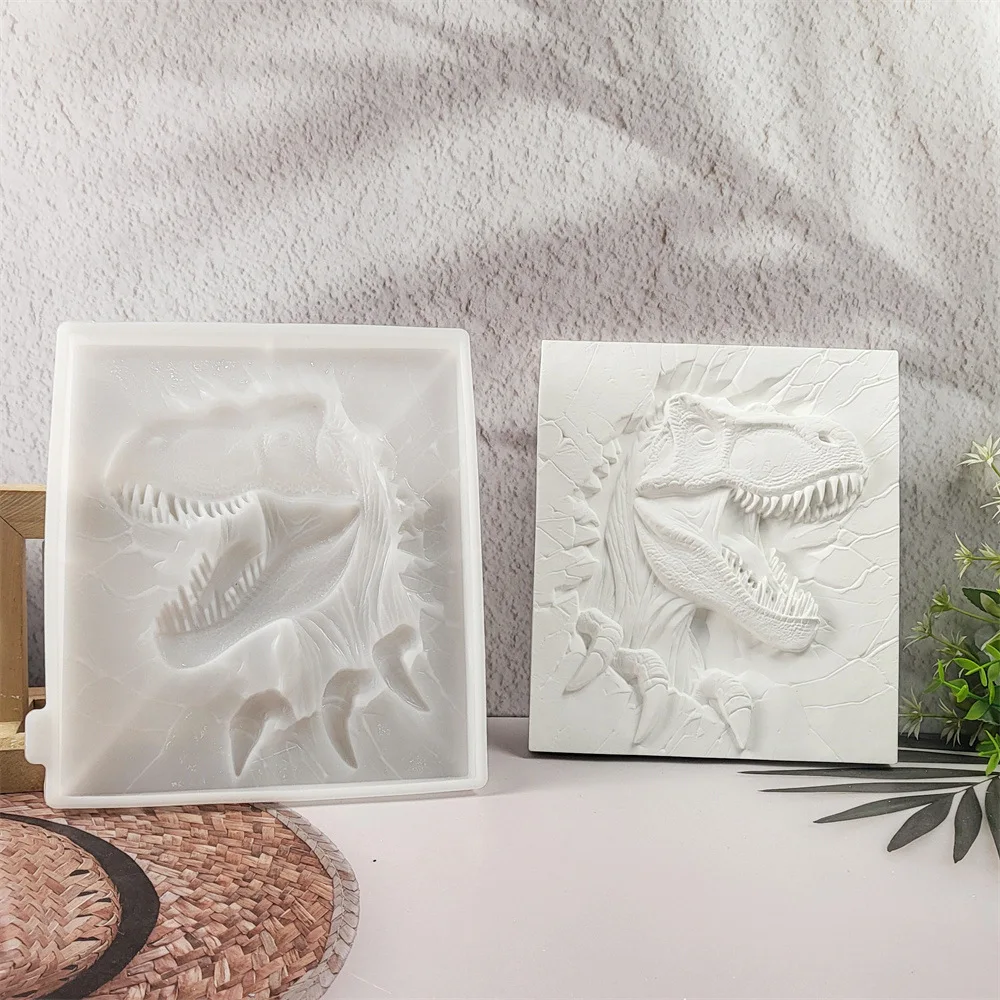 

New Best-Selling Mould Semi-3D Dinosaur Breaking Through A Wall Wall Home Decoration Cement and Plaster Mold DIY Silicone Molds