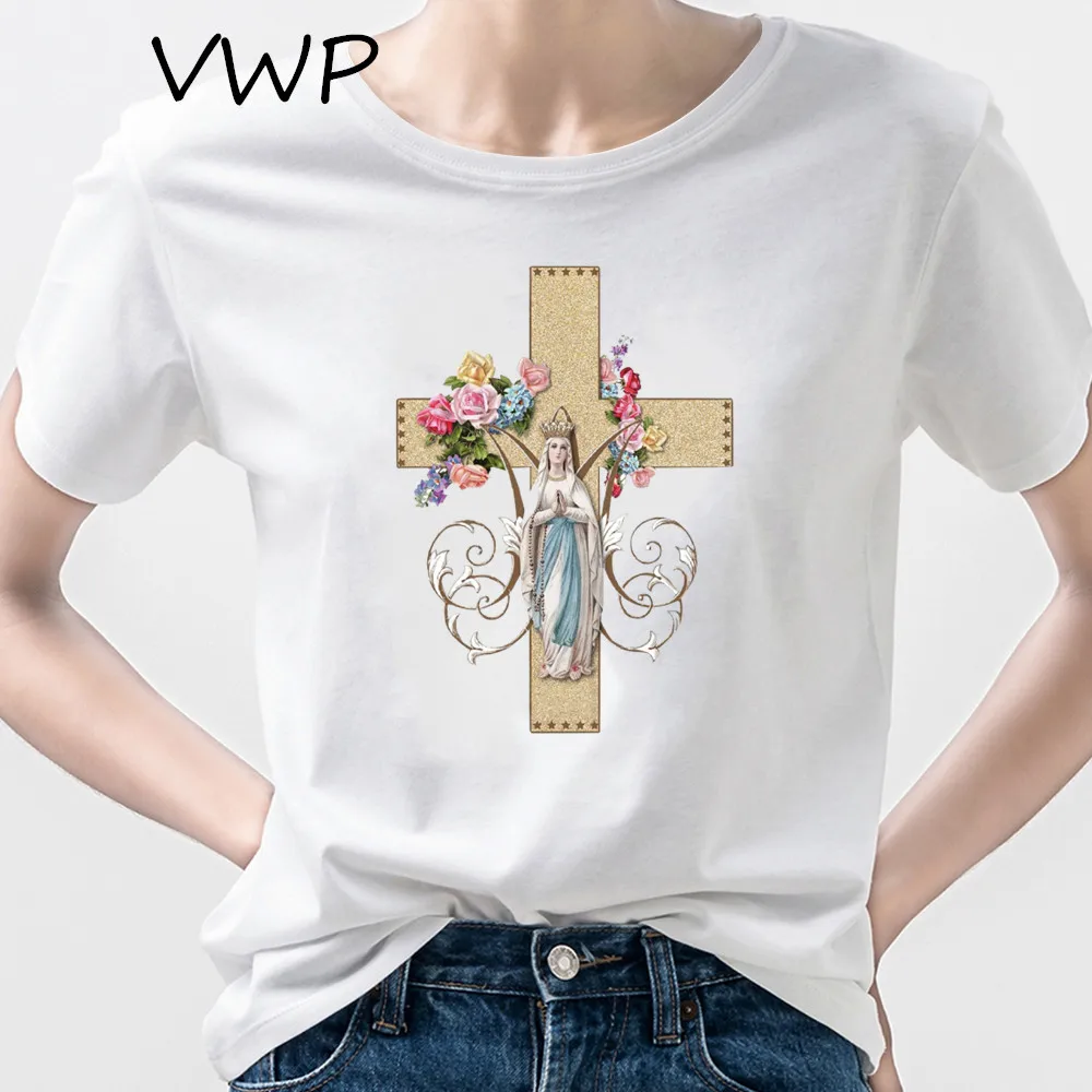 Aesthetic Mary Guadalupe Tshirt Women Printing Harajuku Vintage T Shirt Harajuku Graphic Tops Summer T-shirts Female Clothes