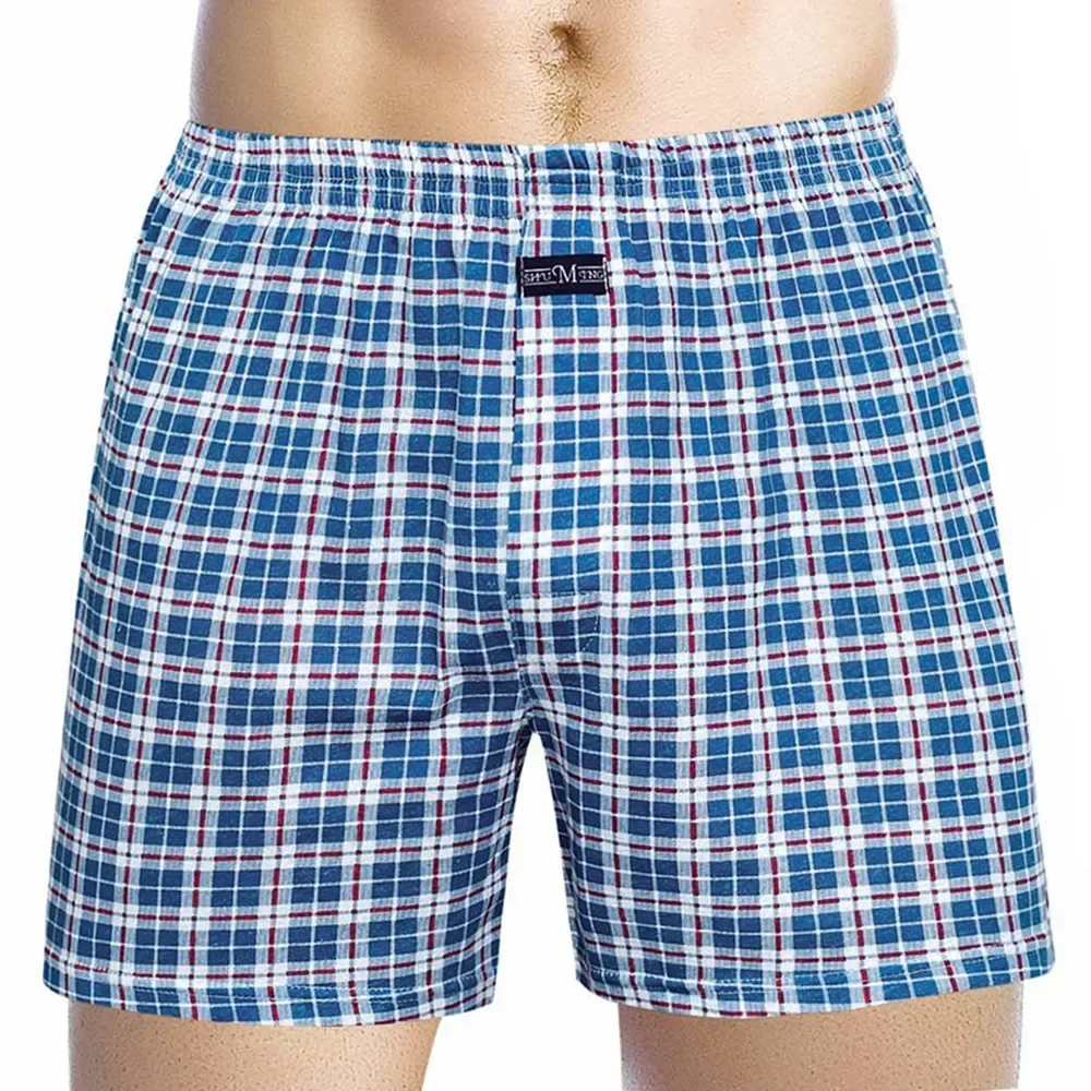 1pc Men\'s Casual Plaids Shorts Elastic Waist Cotton Loose Homewear Lingerie Underwear Panties For Man