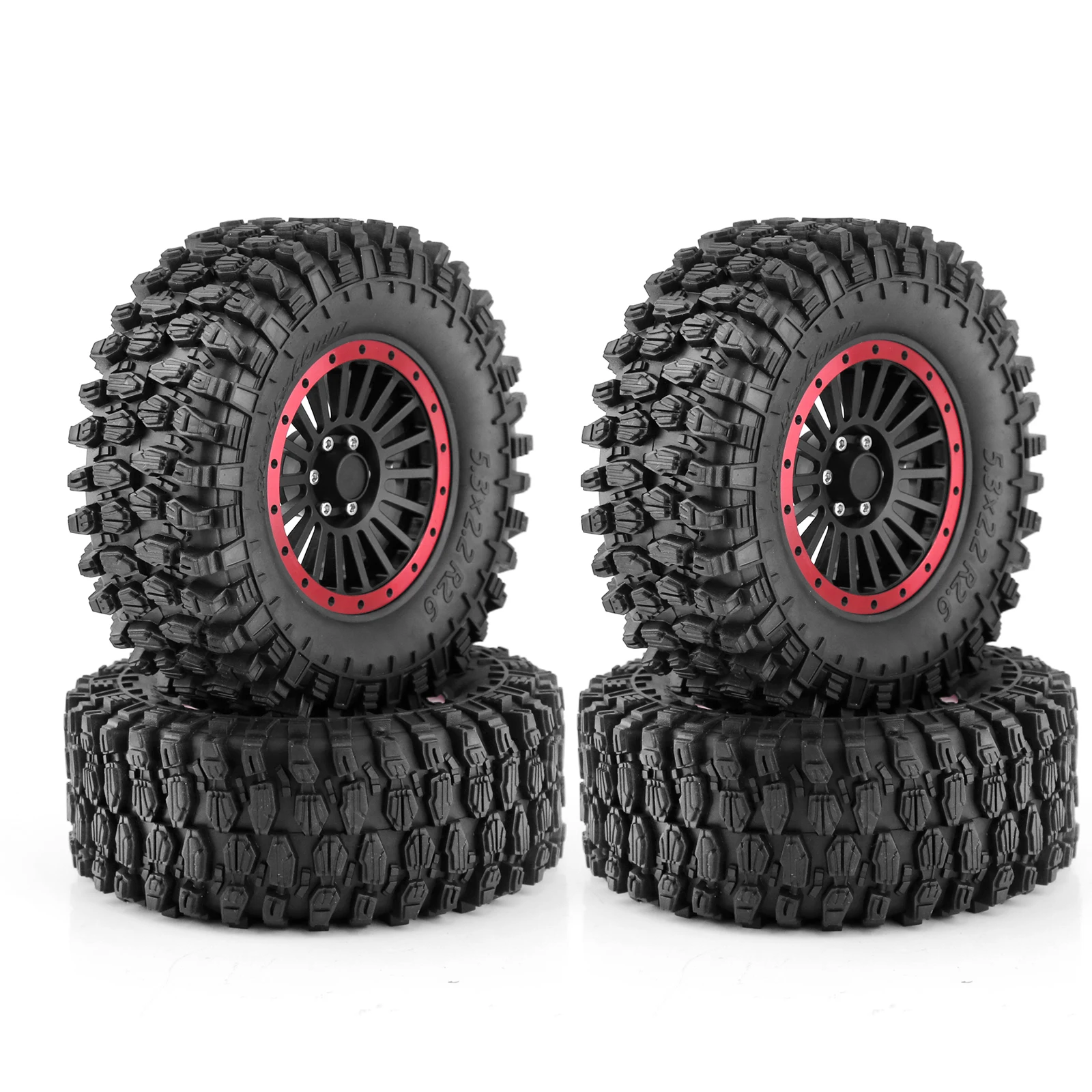 2.6 Inch Metal Beadlock Wheel Rubber Tire 4Pcs Compatible with Axial SCX10 for Wraith RR10 for Capra 1/8 1/10 RC Crawler Car