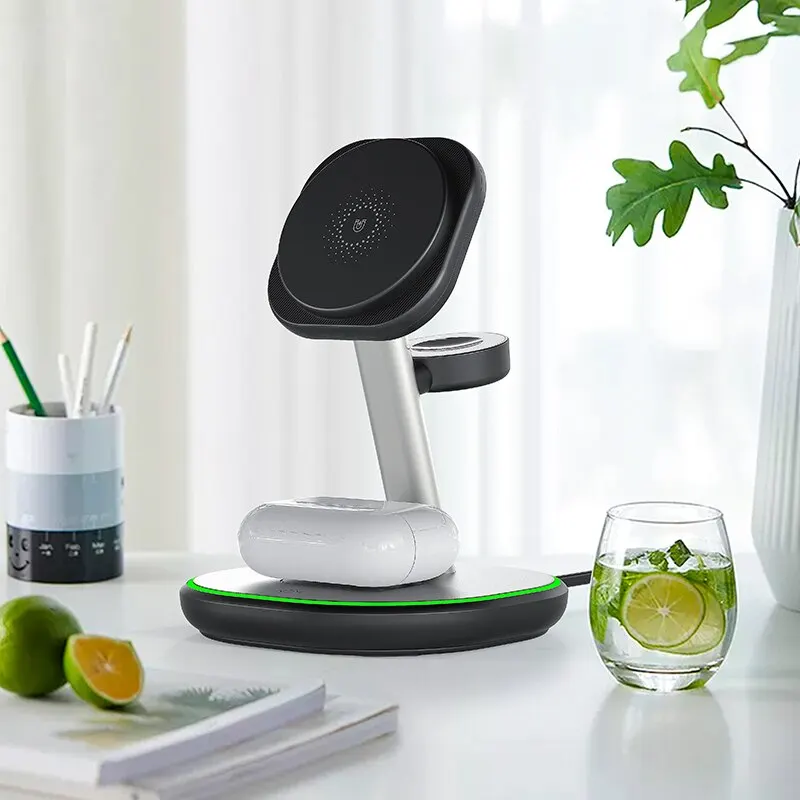 Soporte de cargador inalámbrico magnético, base de carga rápida, luz nocturna, 30W, 3 en 1, para iPhone 14, 13, 12 Pro Max, IWatch 8, 7, Airpods