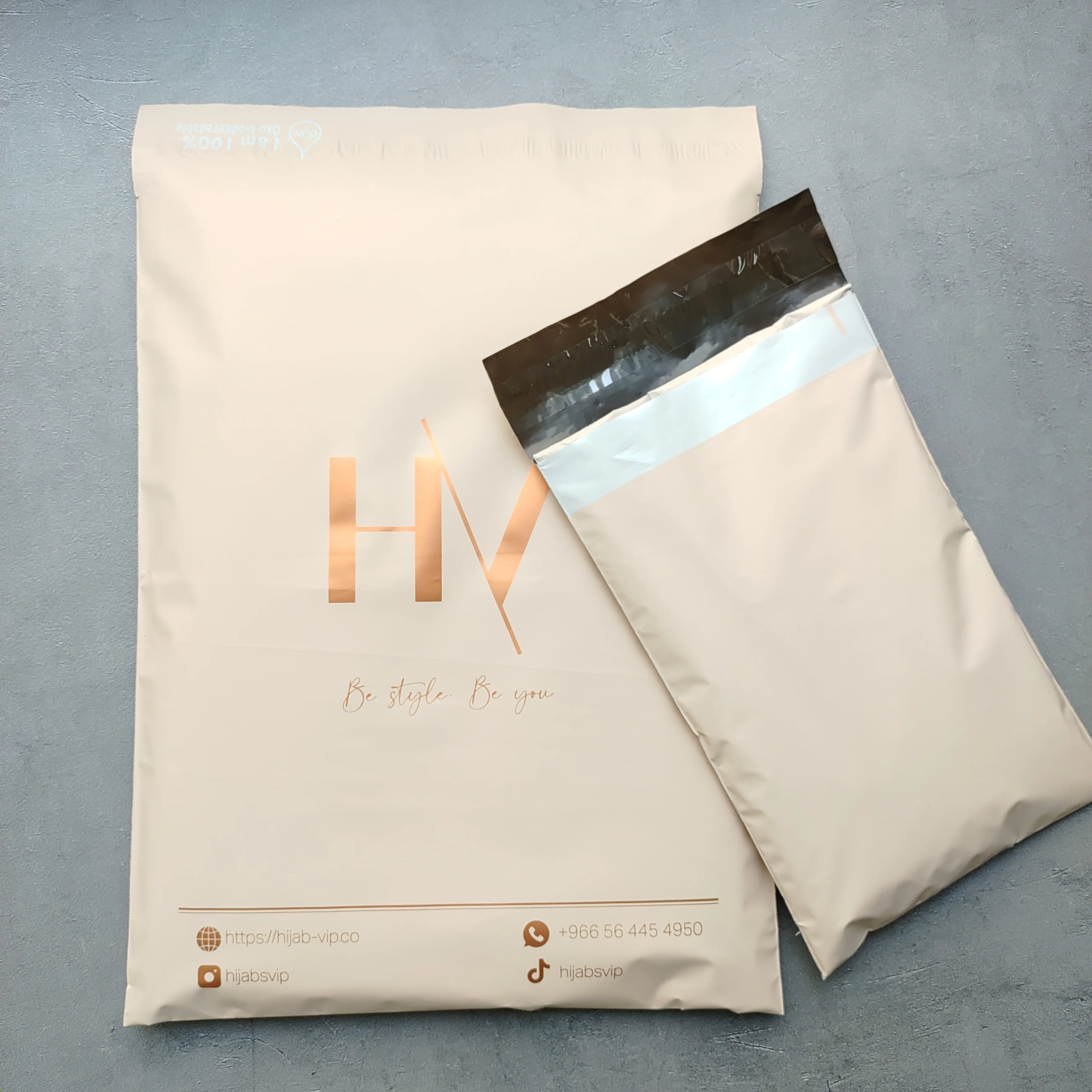 Biodegradable peach poly mailer custom rose gold logo print courier bags courier clothing packing bag ecommerce mailer