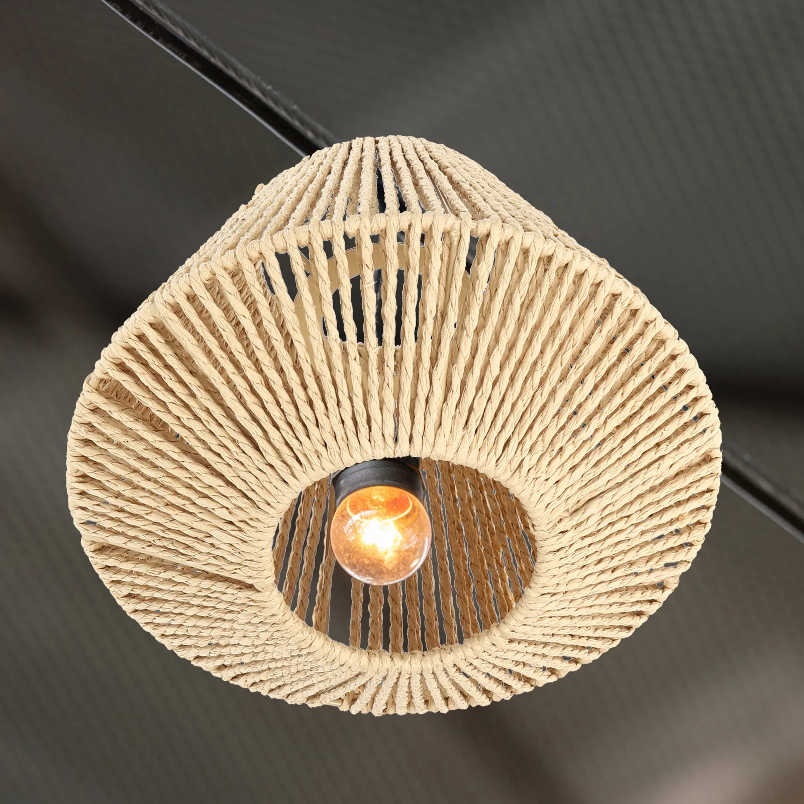 Abajur retrô: abajur de bambu tecido rústico para luminária pendente de teto, suaviza luz decorativa interna