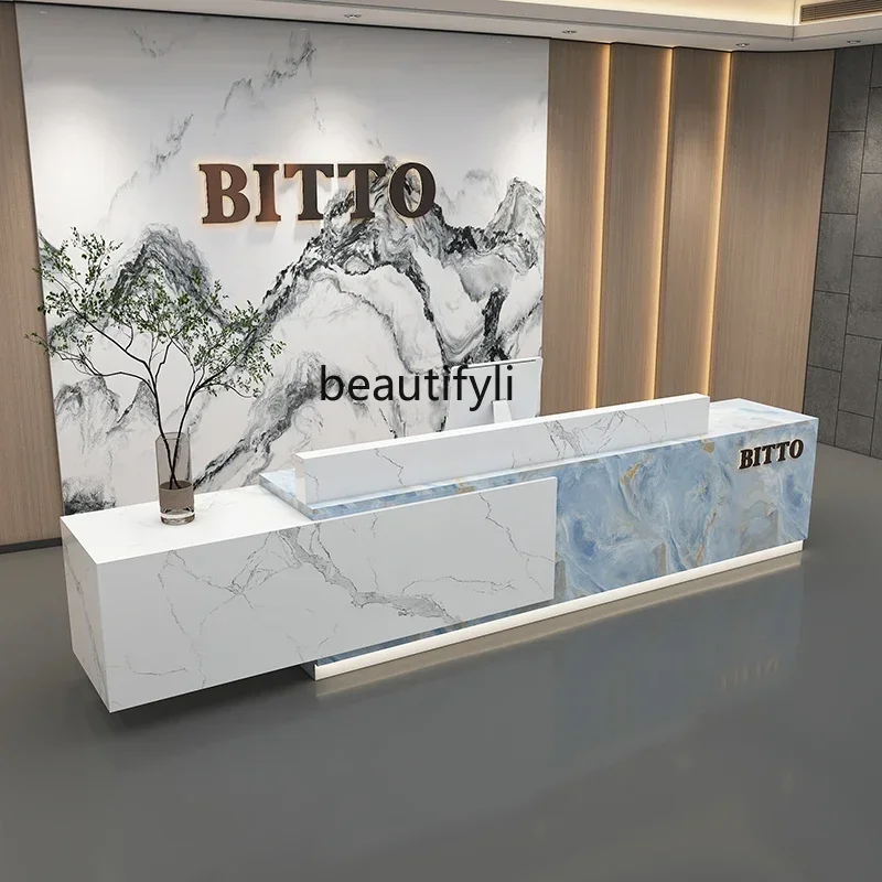 

zzqzz L178Company front desk rock slab hotel clubhouse, marble reception, shop cashier, stainlezz steel