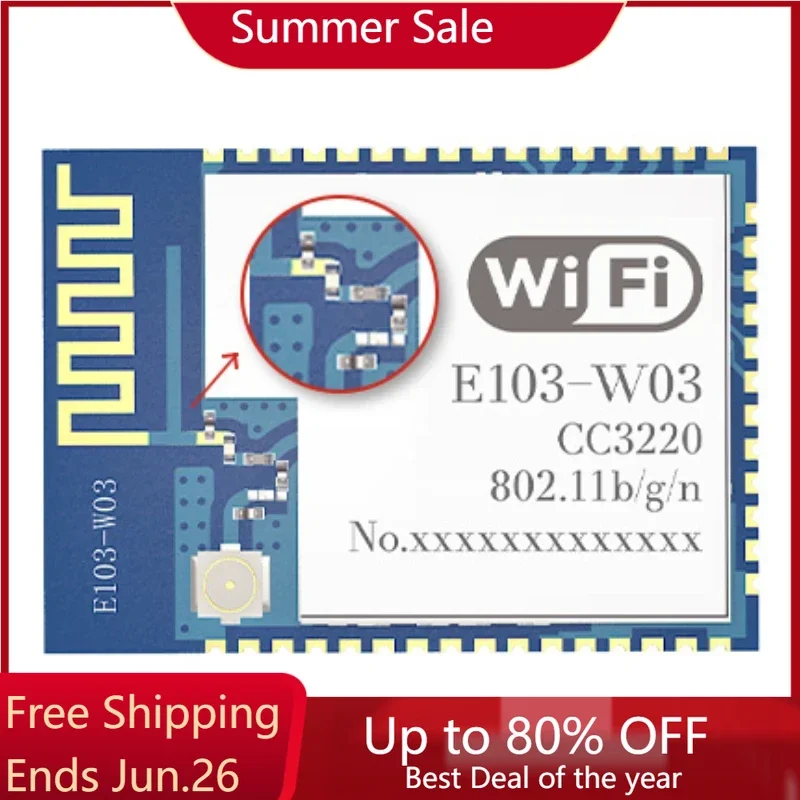Модуль последовательного порта Wi-Fi CC3220R 2,4G SMD E103-W03 18 дБм AT Command MQTT Modbus TCP UDP Веб-какет Подключение TSL/SSL 4-полосный STA