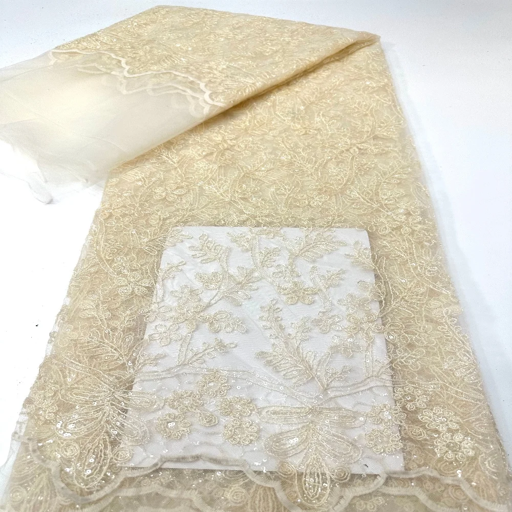 

Кружевная ткань Kalume African Net Lace 2026, французское тюлевое кружево, популярная сетчатая ткань с пайетками и цветочным узором для шитья