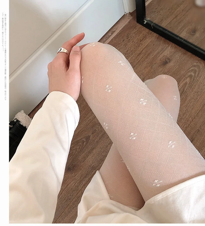 Polka Dot Print JK Kawaii Strumpfhosen für Damen, nahtlos, sexy, niedlich, durchsichtige Strumpfhose, Damenstrümpfe, Geometrie, Blumenmuster, Schleife, Medias-Strumpf – Detail 17