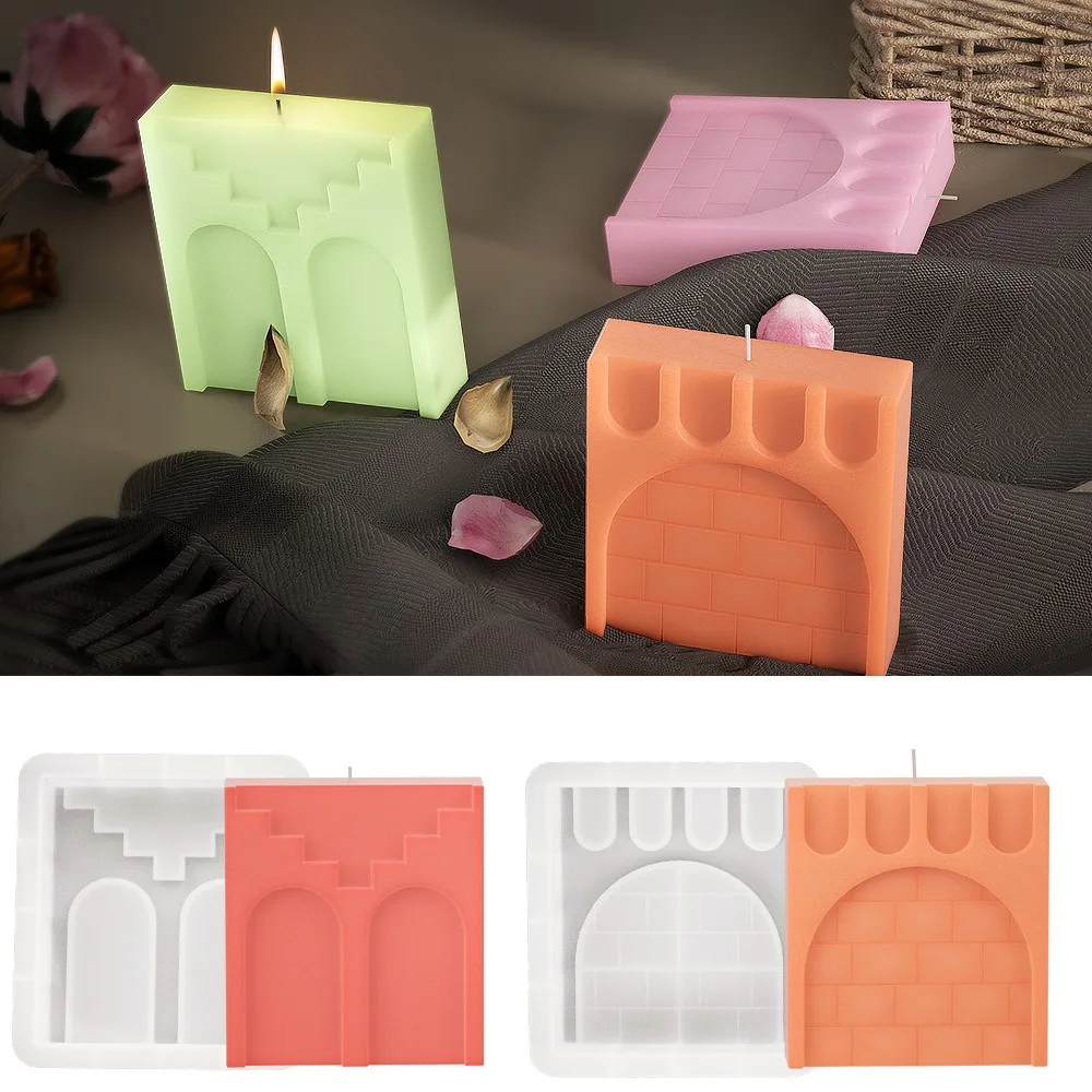 DIY Square Building Candle Silicone Mold Aromatherapy Gypsum City Wall Gate Ornament Resin Epoxy Mold Home Decoration Storage