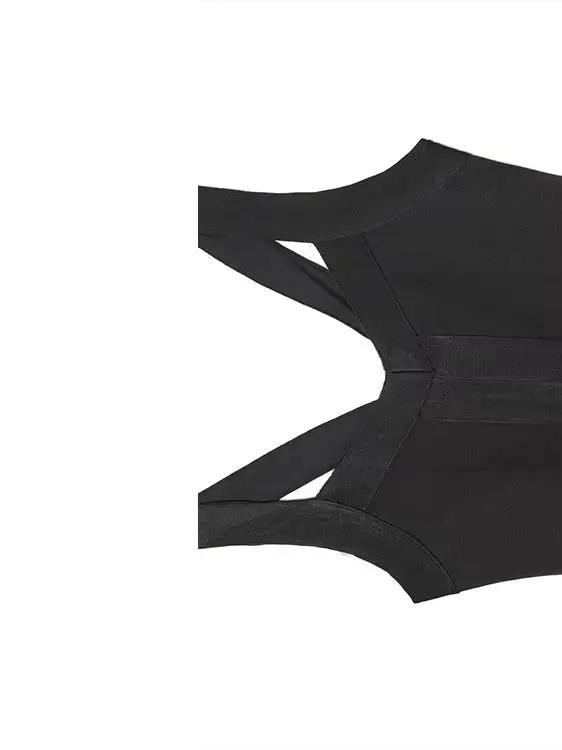 فستان قصير أنيق للسيدات من HH برقبة على شكل حرف v وحزام كتف عريض فستان نسائي عالي الخصر أسود مثير بسحّاب للحفلات Mujer