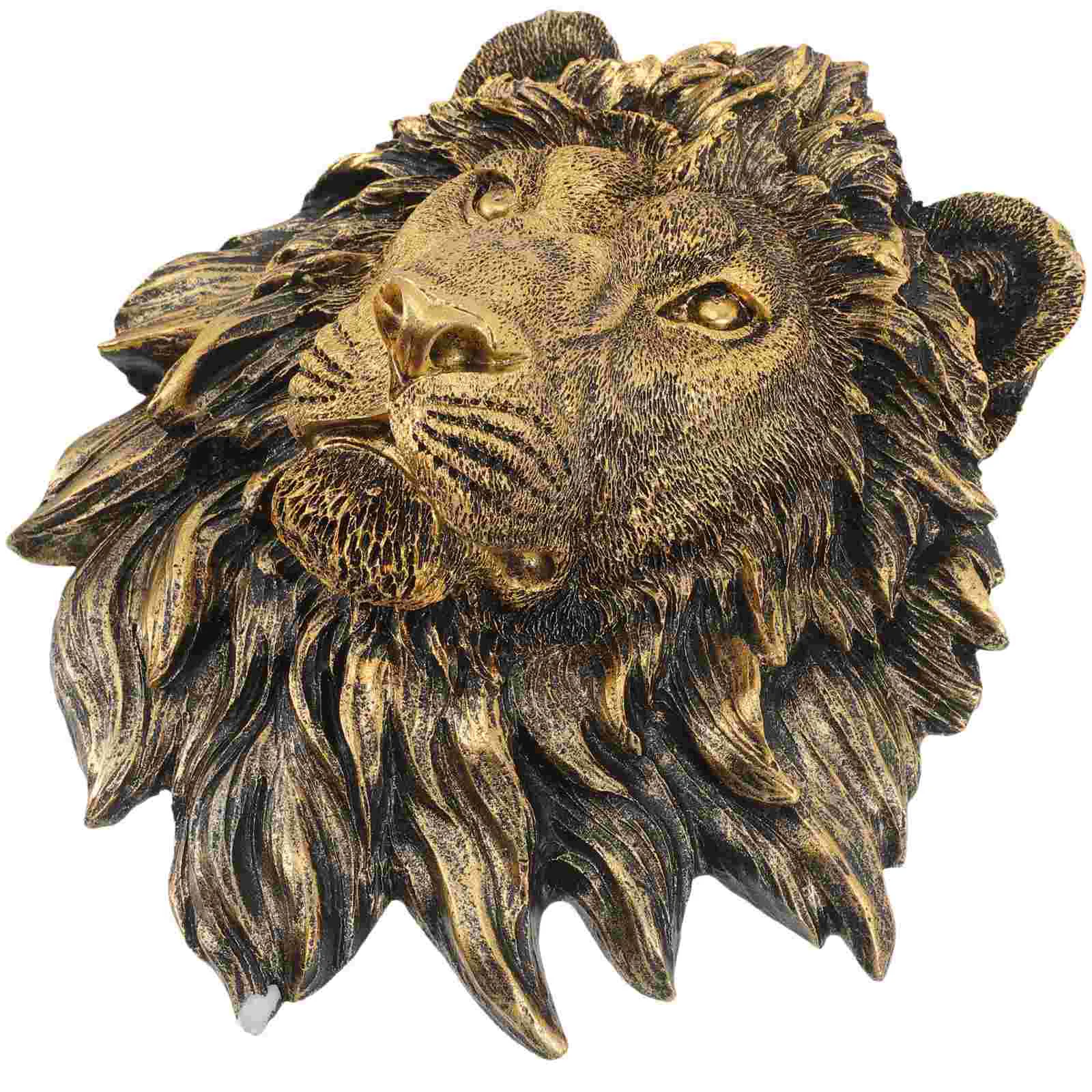 

Imitation Copper Lion Wall Decor Resin Craft Animal African Statues Sculptures Bracket Hanging Home Adornment Large