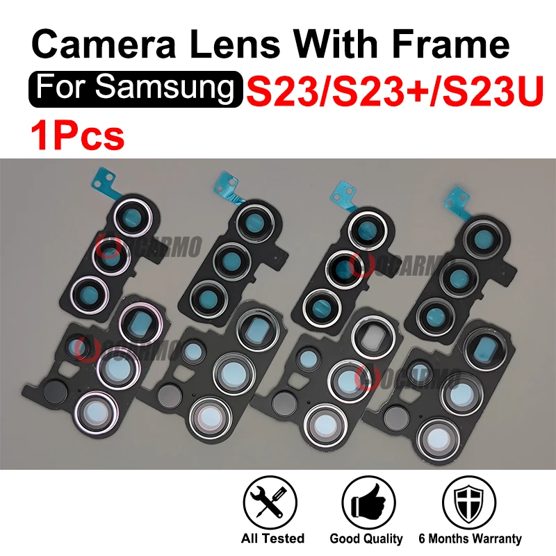 Lens Adhesive Back Camera Lens With Frame For Samsung Galaxy S23 Plus Ultra S23+ S23U Replacement Part